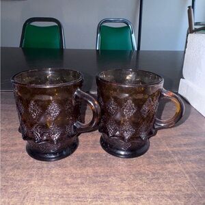 Vintage Amber Fire-King Kimberly Glass Mugs | Set of Two
